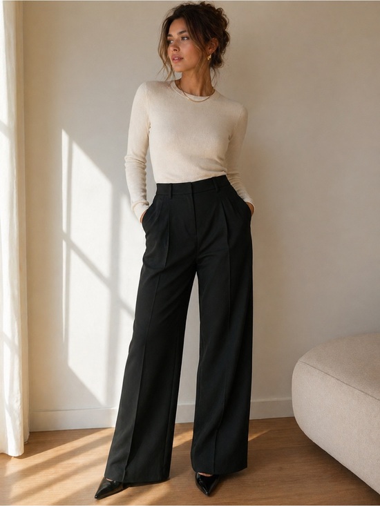 American Tall Pants - American Tall Pleated Wide Leg Trousers Midnight Green Tall 34.5” Inseam 12T